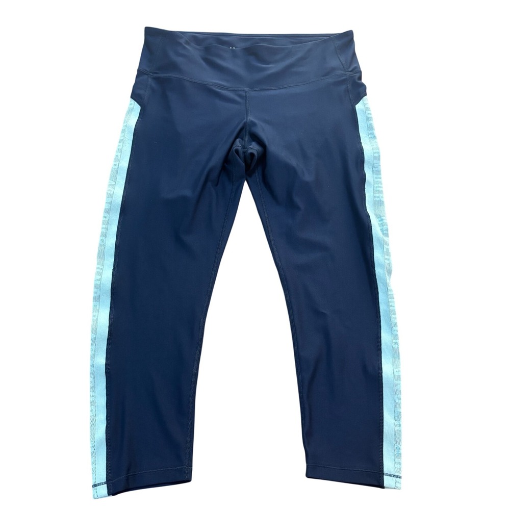 Under Armour HeatGear Compression Leggings XL Navy Blue Light Blue Side Stripe‎